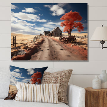 Coral Old Cart Vintage Route - Old American Cart Canvas Wall Art